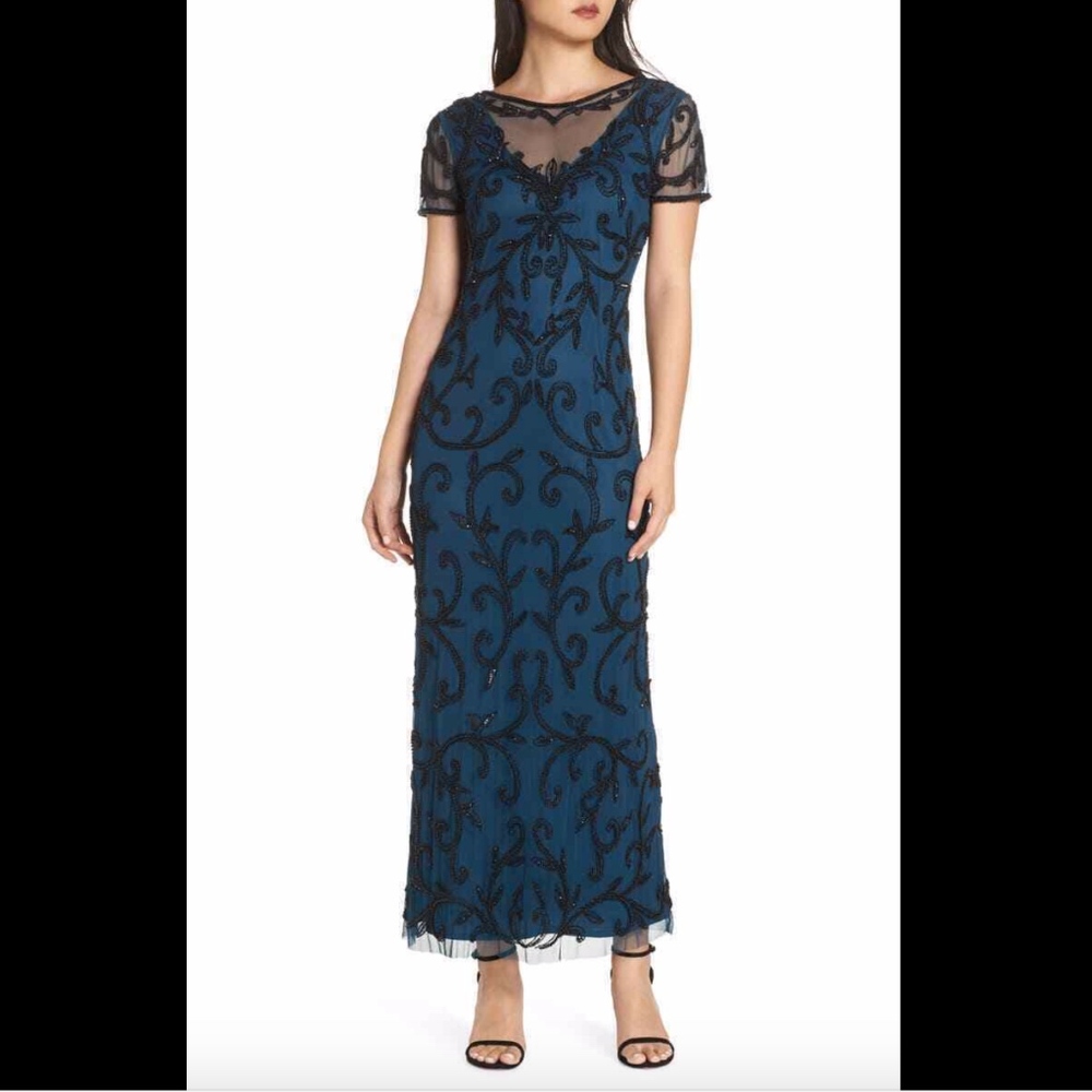 NWT Pisarro Nights Beaded Illusion Gown SZ 6